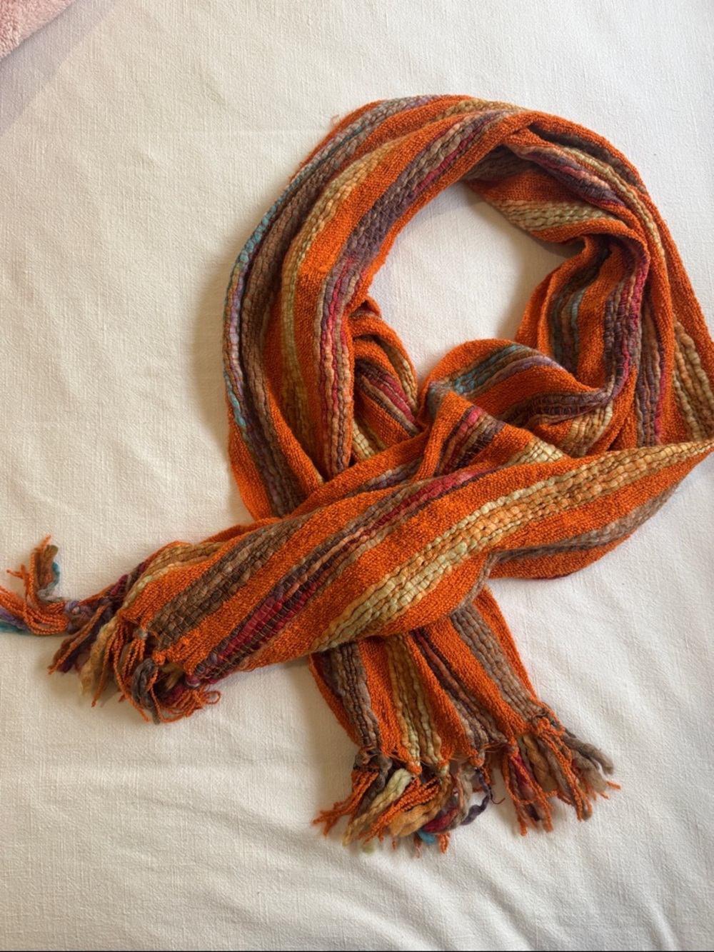 Stylish Orange Multi-Stripe Woven Scarf